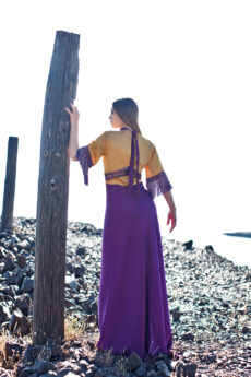 hera maxi mustard and purple dress back