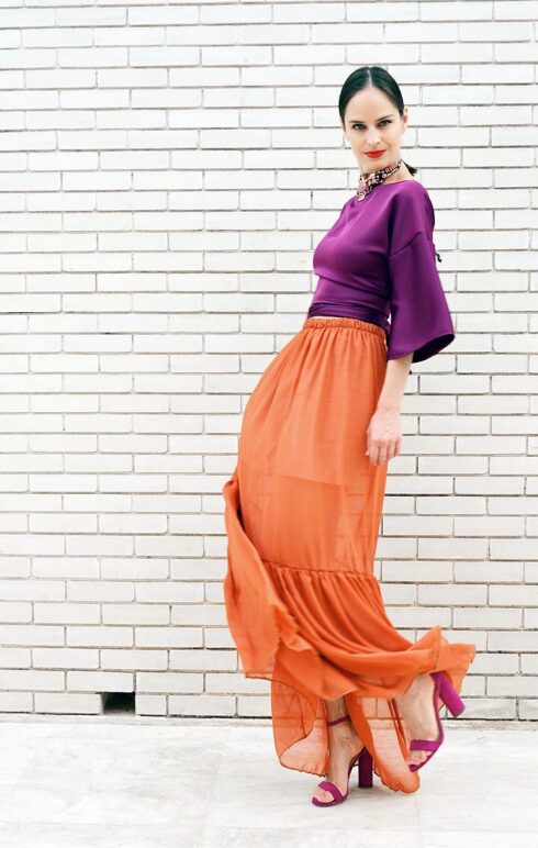 h-era orange long skirt