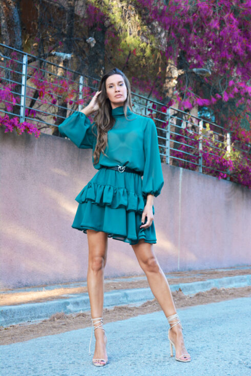 green georgette dress