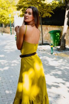 h-era mustard maxi ruffle dress