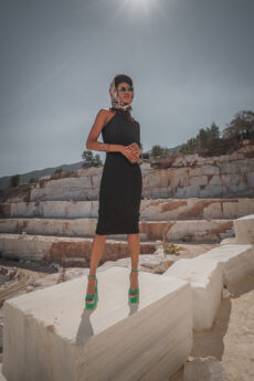 hera black one sleeve turtle neck dress