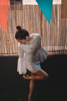 h-era white crochet dress
