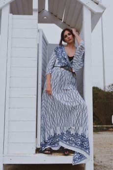 h-era white and blue kaftan dress