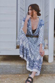 h-era white and blue kaftan dress