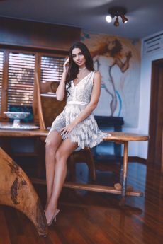 h-era glitter fringed dress mini