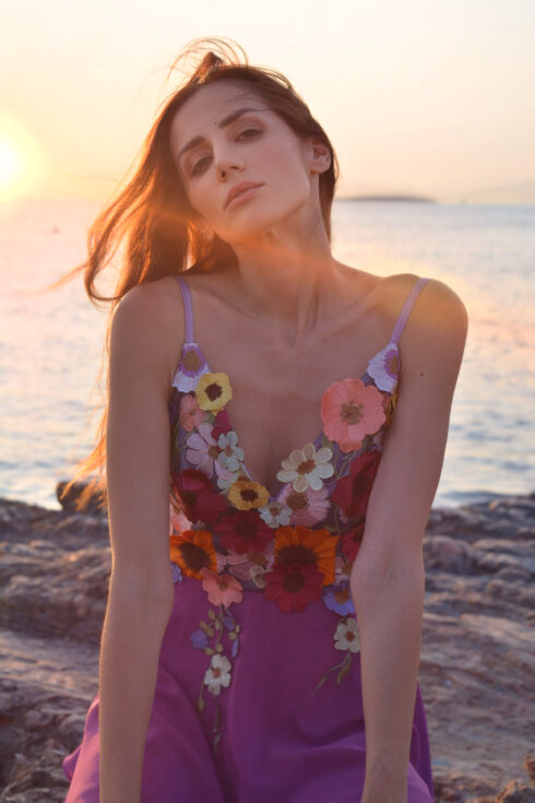 h-era flower magenta dress