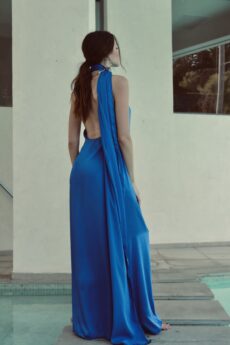 h-era maxi blue scarf dress