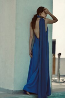 h-era maxi blue scarf dress
