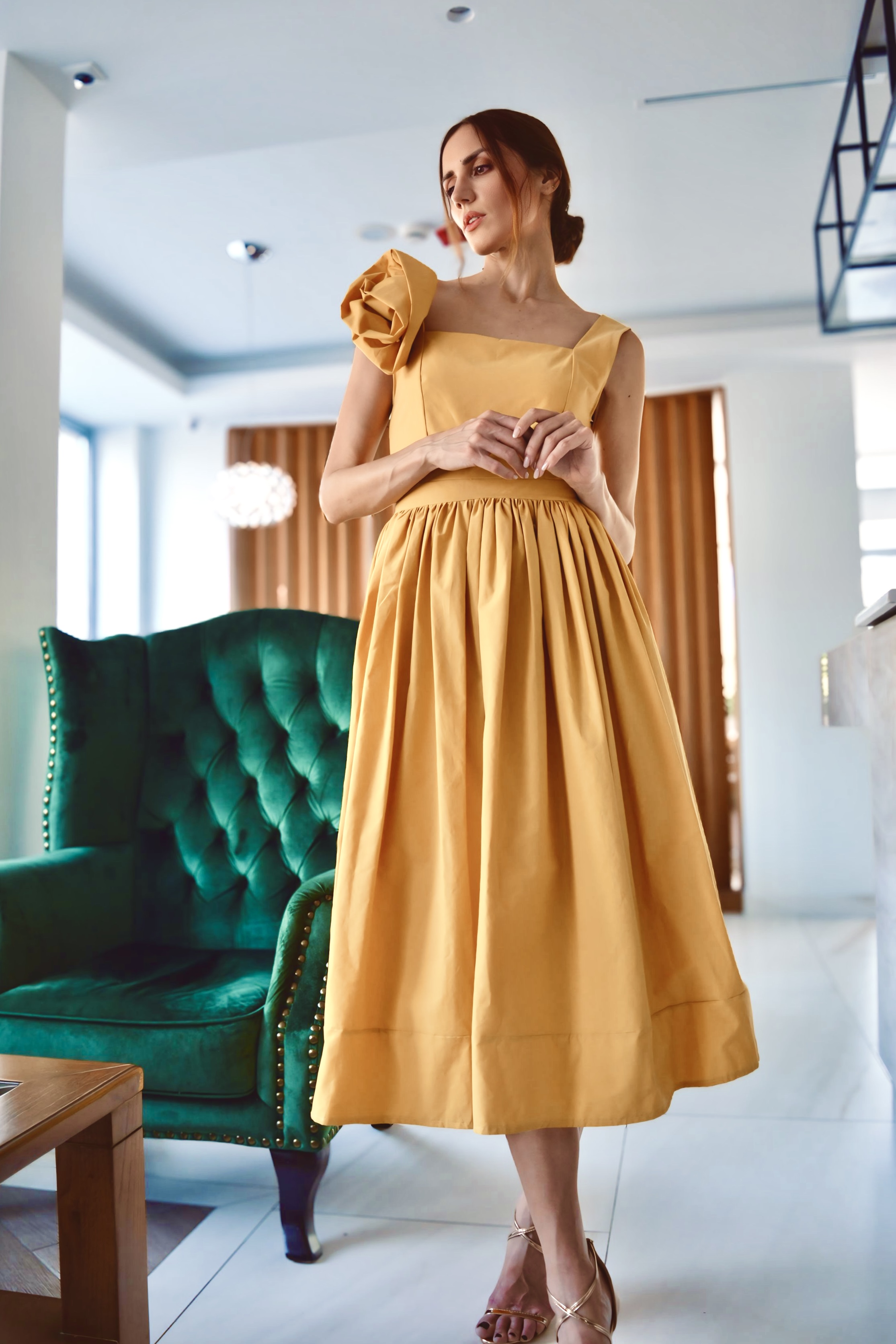 h-era yellow midi dress