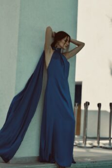 h-era maxi blue scarf dress