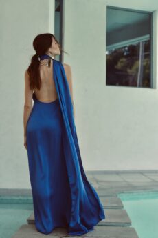 h-era maxi blue scarf dress