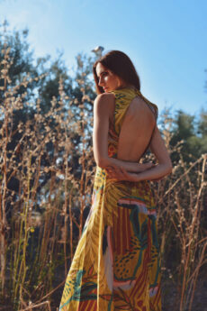 h-era yellow printed dress