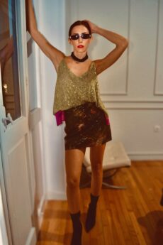 h-era sequin top and skirt