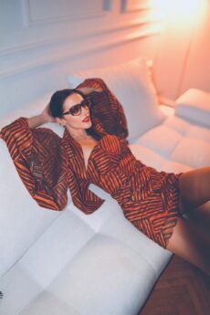 h-era orange strapless dress and top