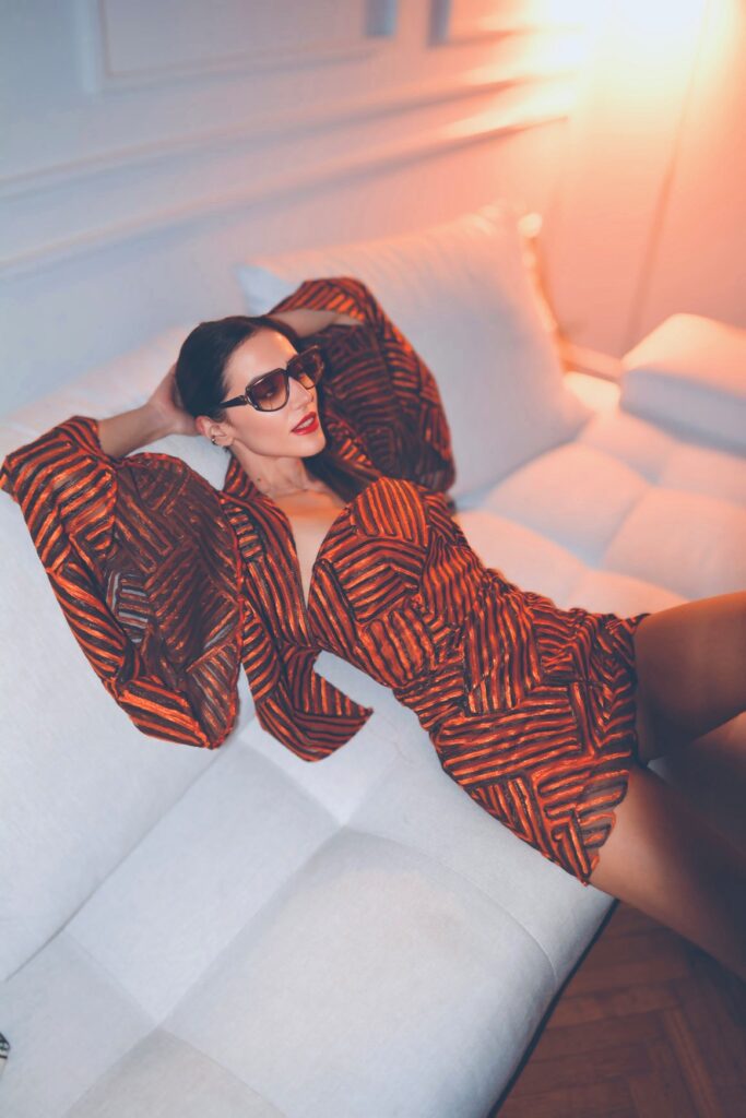 h-era orange strapless dress and top