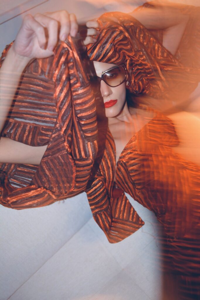 h-era orange strapless dress and top